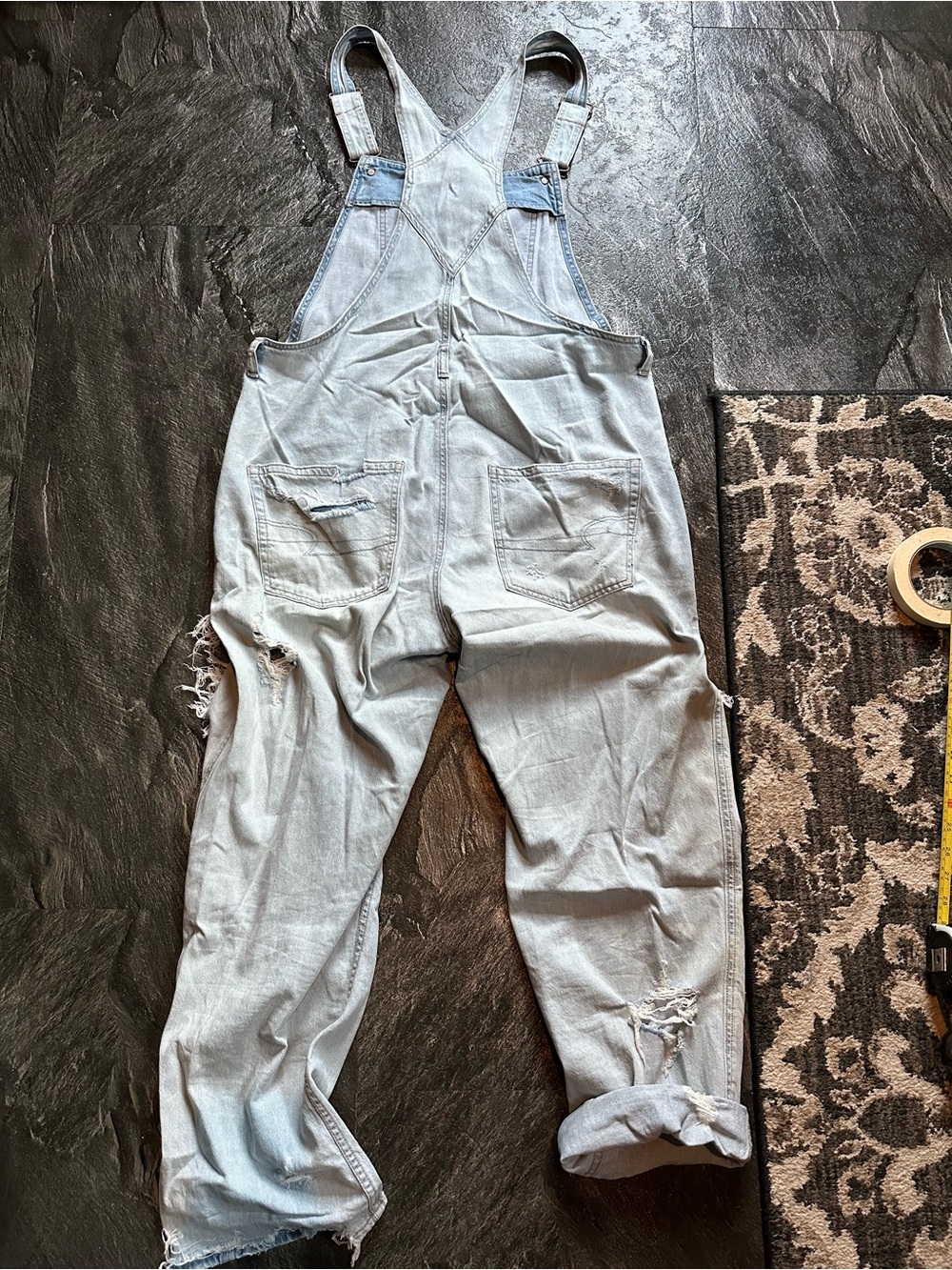 American Eagle Outfitters Light Wash Distressed Denim Overalls - Picture 7 of 13